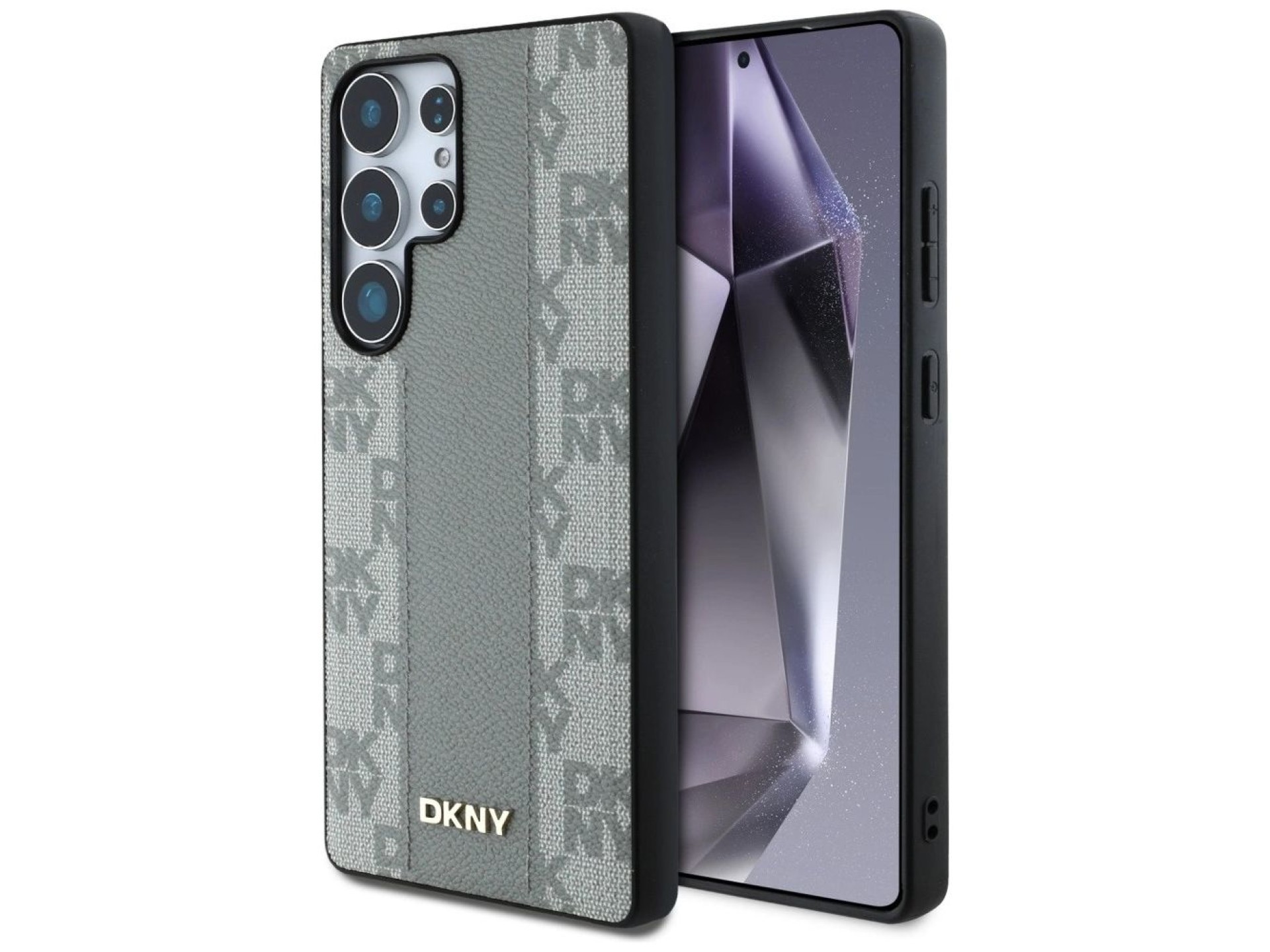 DKNY Leather Checkered Pattern MagSafe Case for Samsung Galaxy S25 Ultra - Gray