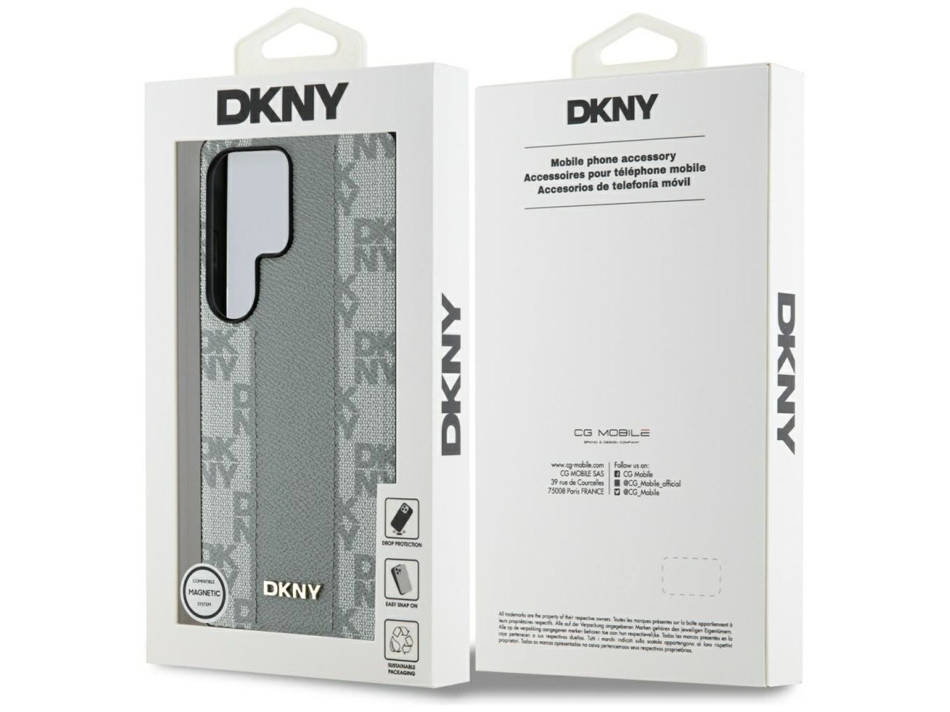 DKNY Leather Checkered Pattern MagSafe Case for Samsung Galaxy S25 Ultra - Gray
