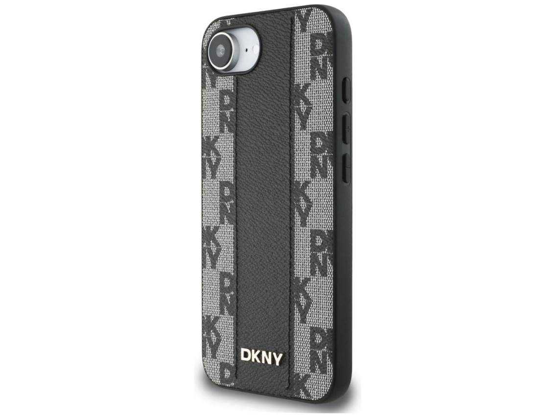 DKNY Leather Checkered Mono Pattern MagSafe iPhone 16e Case - Black