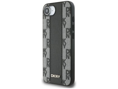 DKNY Leather Checkered Mono Pattern MagSafe iPhone 16e Case - Black DKNY Leather Checkered Mono Pattern MagSafe iPhone 16e Case - Black