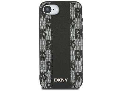 DKNY Leather Checkered Mono Pattern MagSafe iPhone 16e Case - Black DKNY Leather Checkered Mono Pattern MagSafe iPhone 16e Case - Black