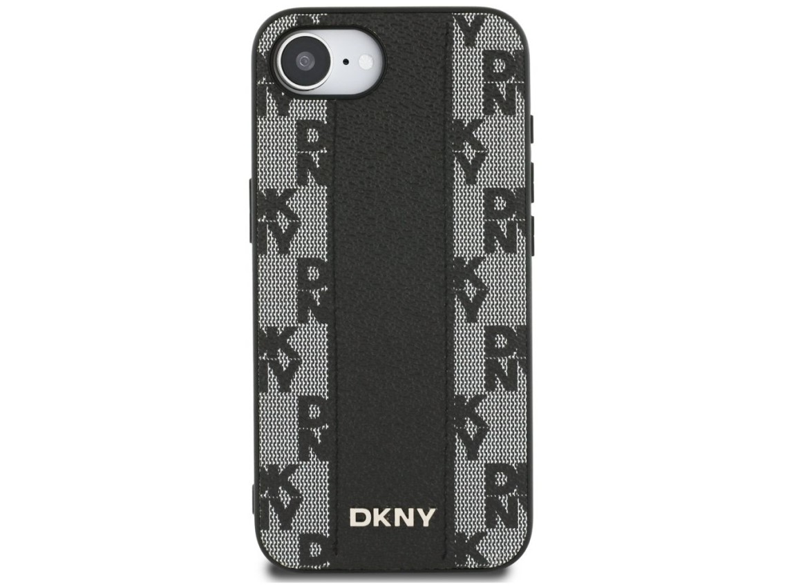 DKNY Leather Checkered Mono Pattern MagSafe iPhone 16e Case - Black