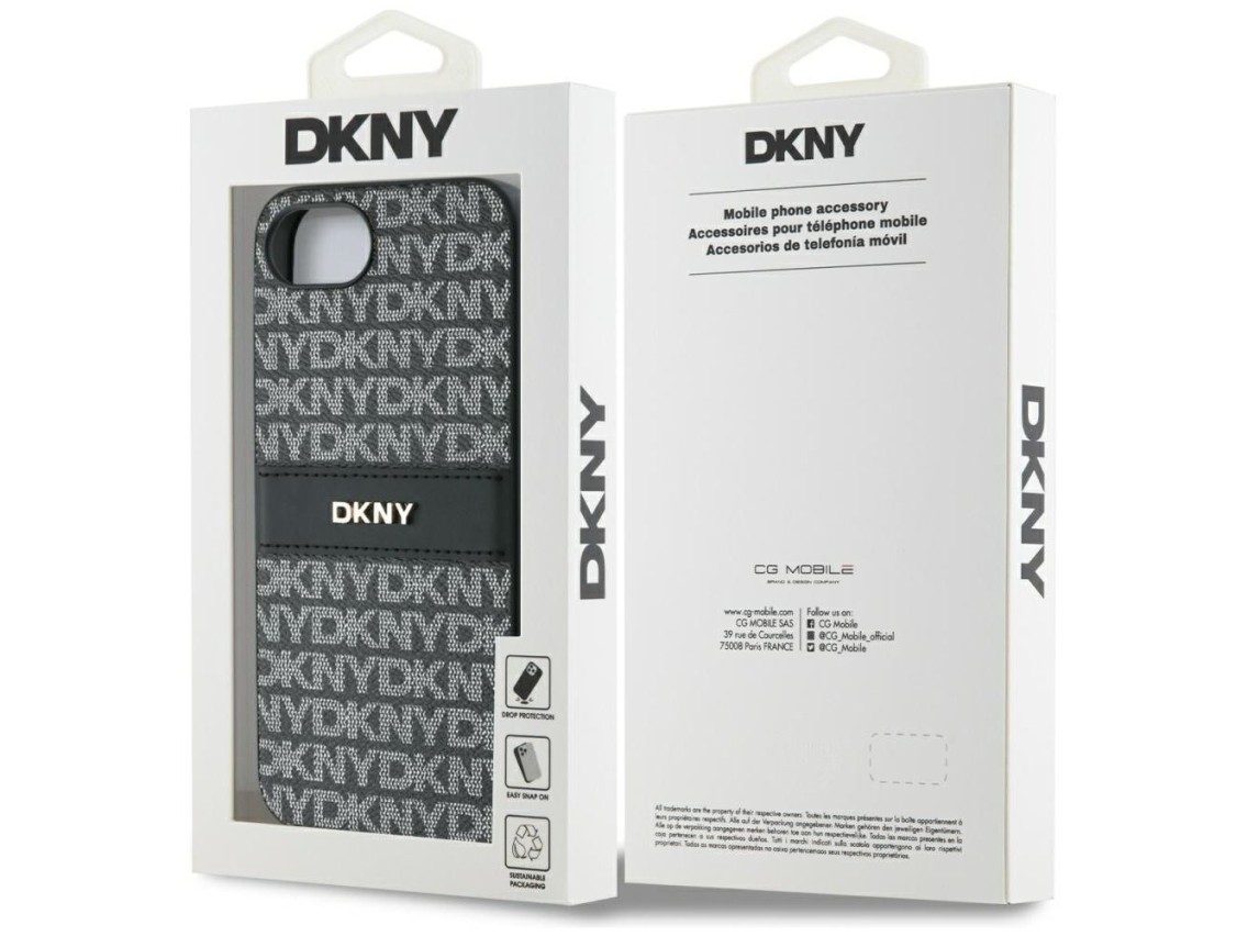 DKNY Repeat Texture Pattern with Tonal Stripe case for iPhone 16e - black