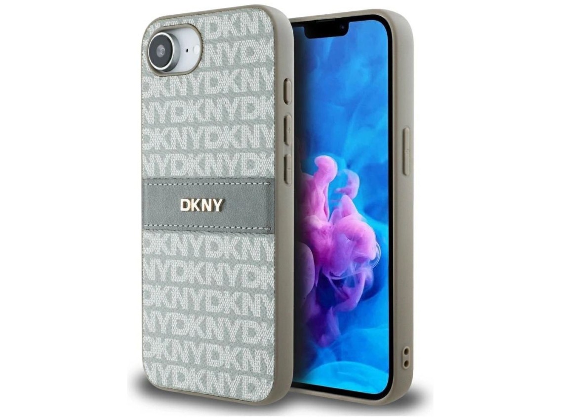 Funda para iPhone 16e de DKNY con estampado de textura repetida y rayas tonales - Beige