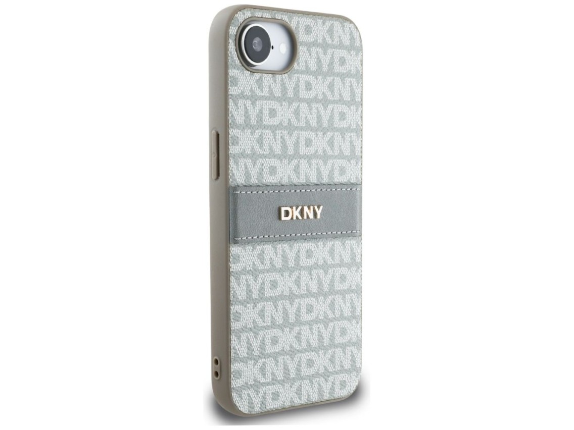 Funda para iPhone 16e de DKNY con estampado de textura repetida y rayas tonales - Beige