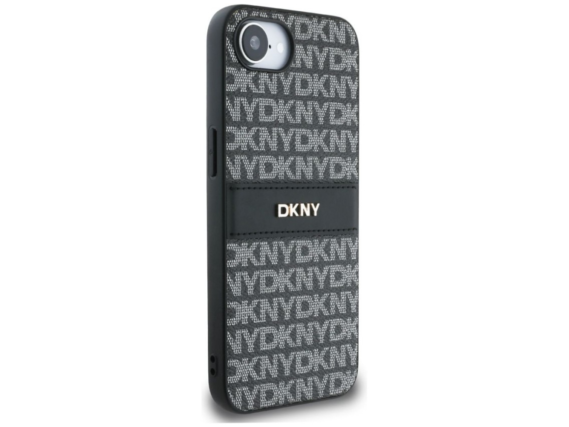 DKNY Repeat Texture Pattern with Tonal Stripe case for iPhone 16e - black