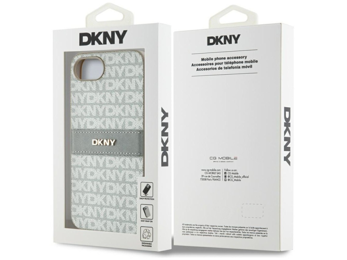 Funda para iPhone 16e de DKNY con estampado de textura repetida y rayas tonales - Beige