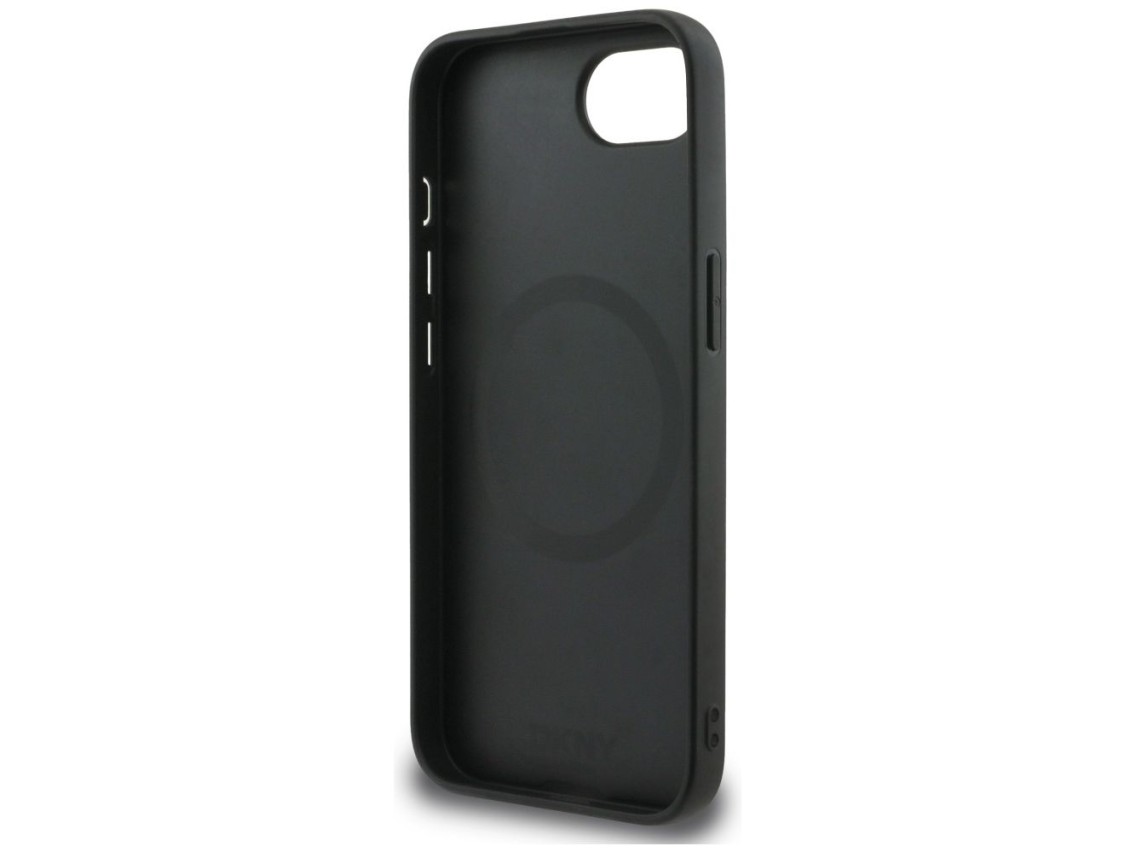 DKNY Leather Checkered Mono Pattern MagSafe iPhone 16e Case - Black