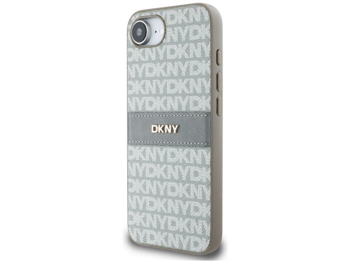 Funda para iPhone 16e de DKNY con estampado de textura repetida y rayas tonales - Beige