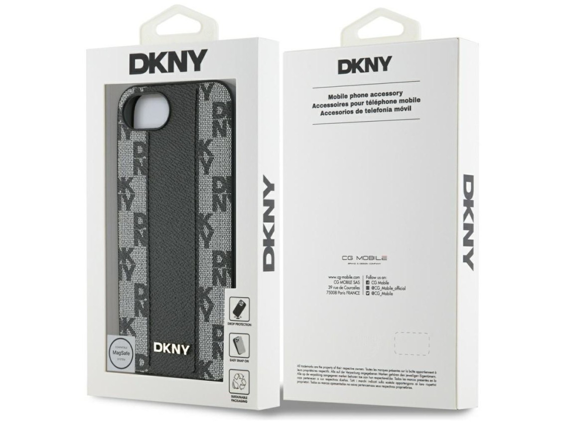 DKNY Leather Checkered Mono Pattern MagSafe iPhone 16e Case - Black