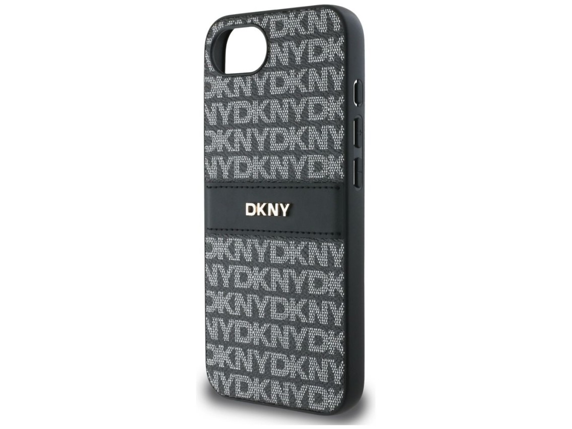 DKNY Repeat Texture Pattern with Tonal Stripe case for iPhone 16e - black