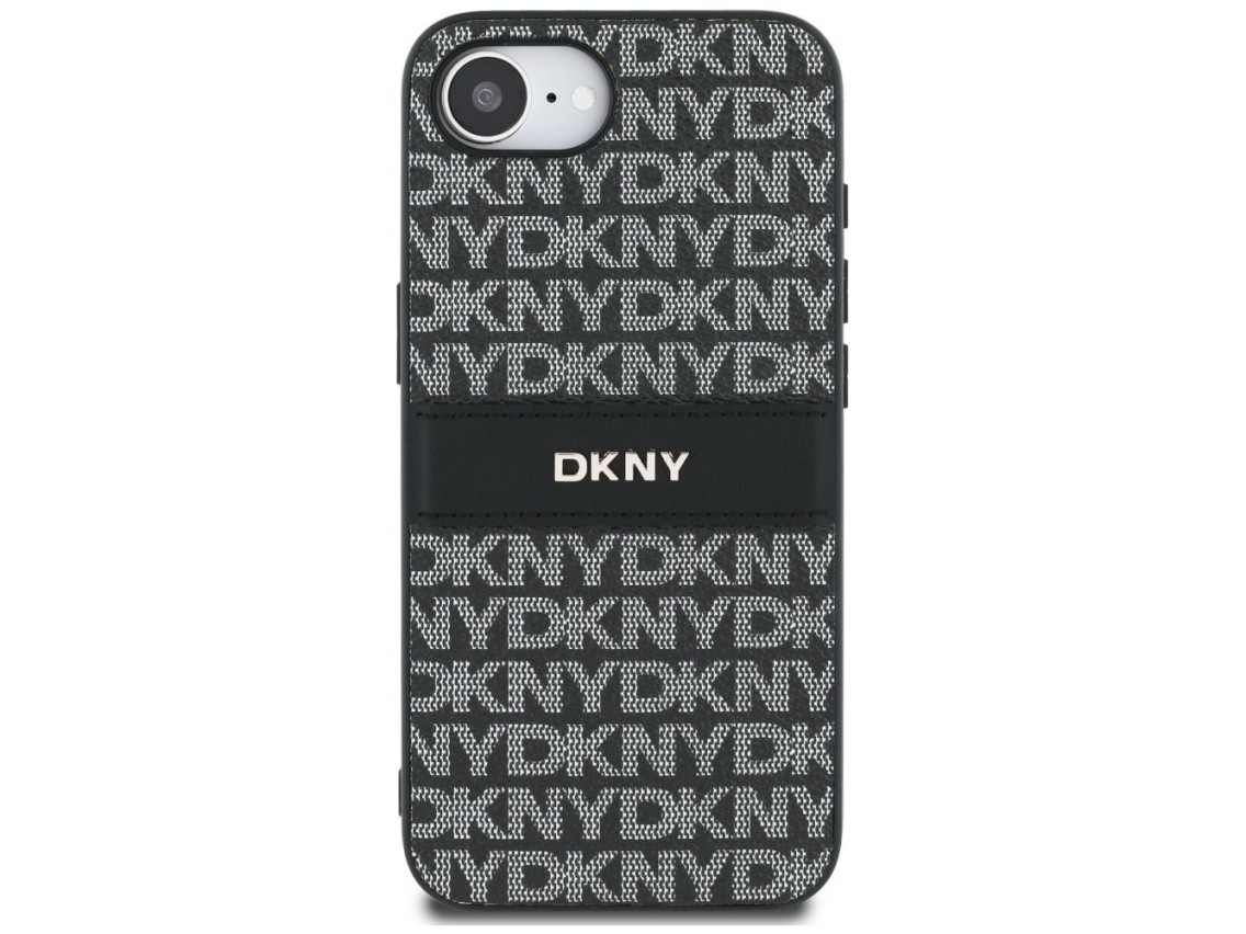 DKNY Repeat Texture Pattern with Tonal Stripe case for iPhone 16e - black