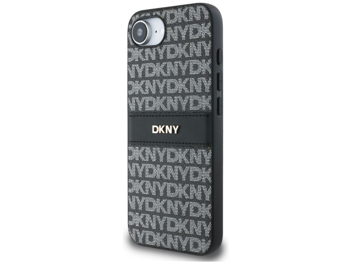 DKNY Repeat Texture Pattern with Tonal Stripe case for iPhone 16e - black