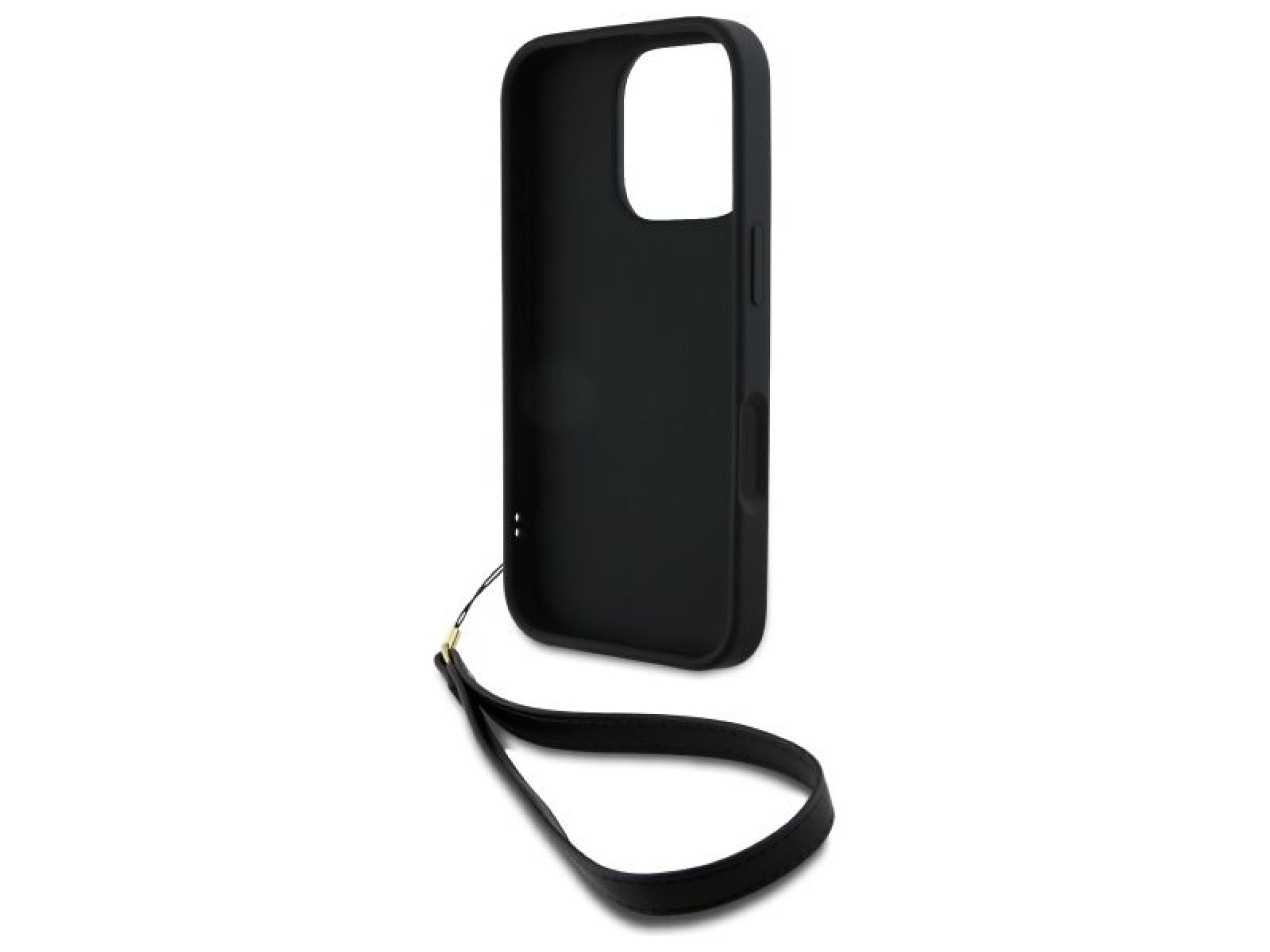 Funda para iPhone 16 Pro Max con correa de muñeca y logo de DKNY - Negra