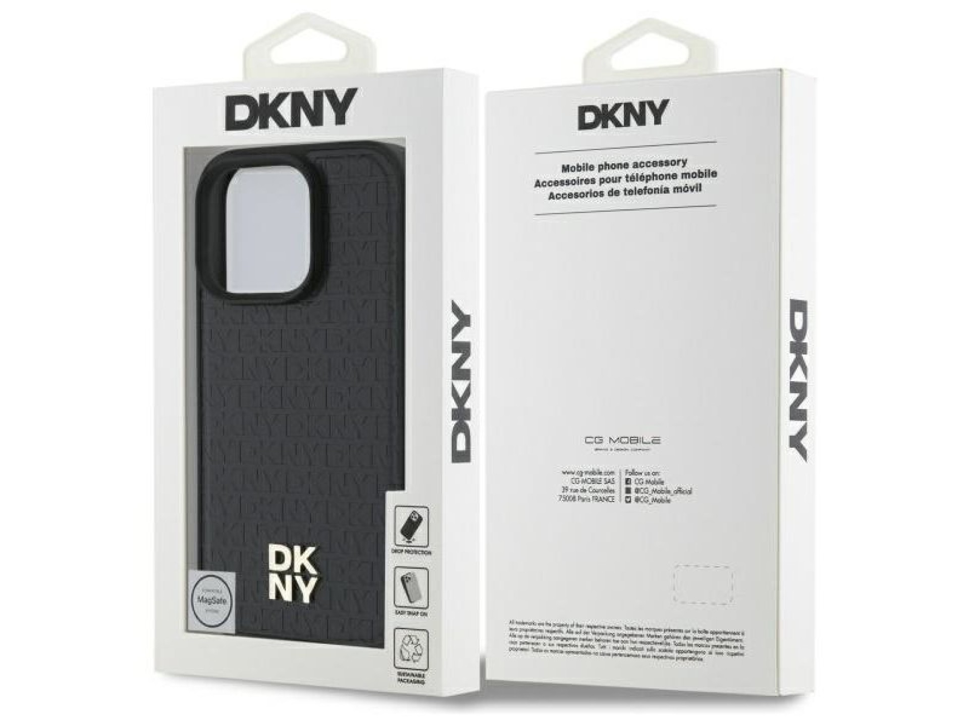 Capa DKNY Repeat Pattern Stack Logo MagSafe para iPhone 16 Pro Max - Preta