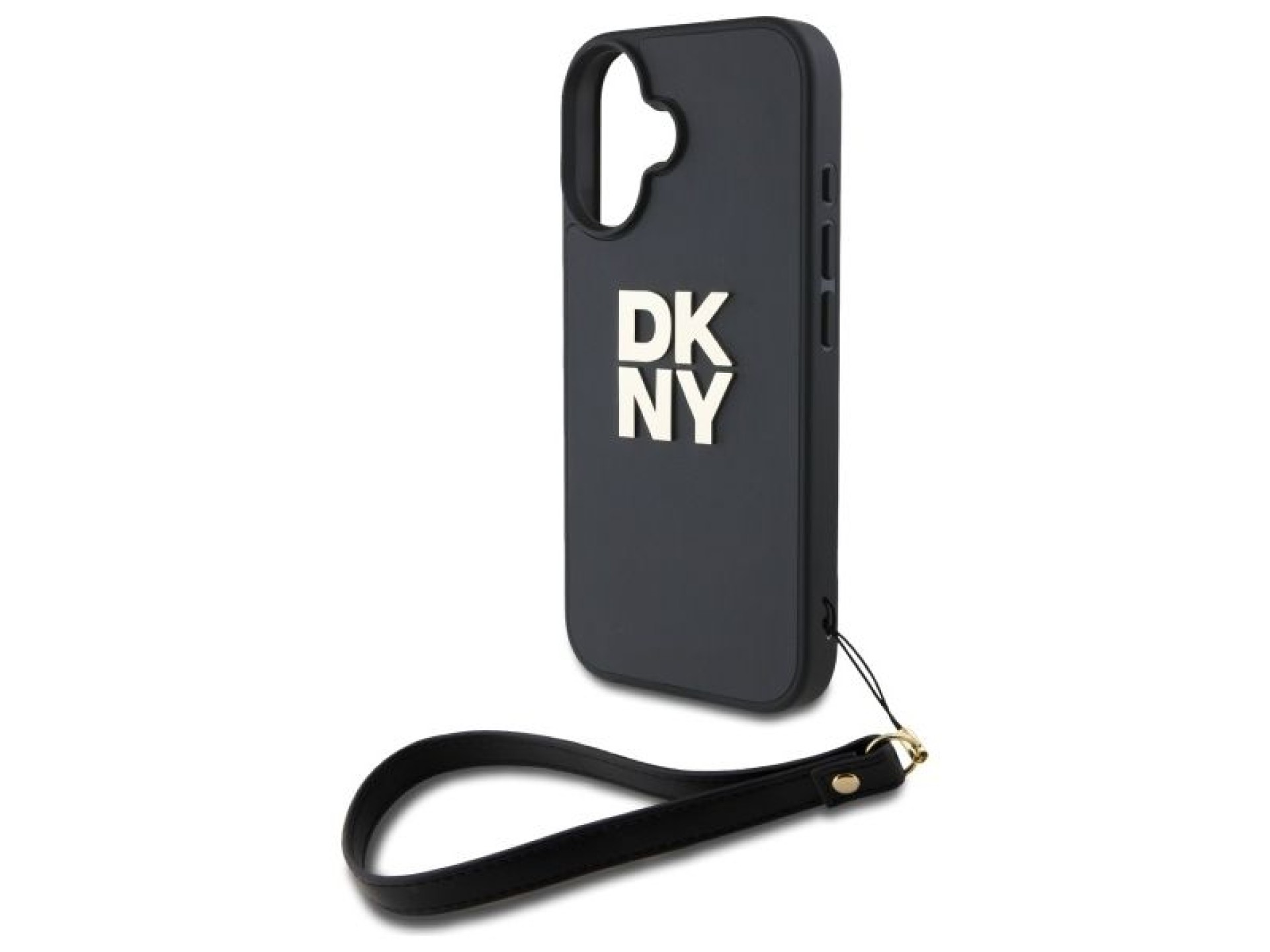 Capa para iPhone 16 com alça de pulso DKNY Stock Logo - Preta