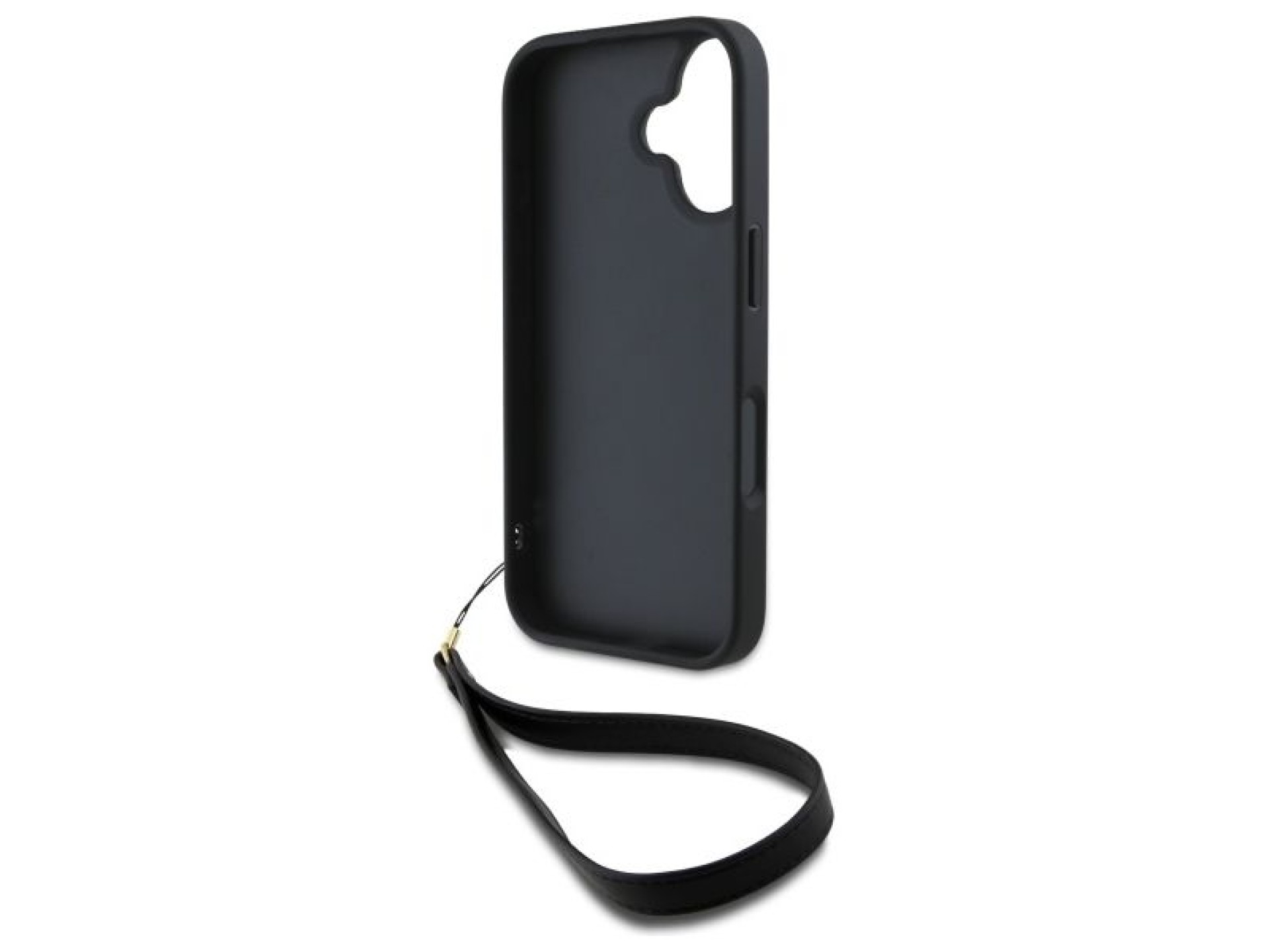 Capa para iPhone 16 com alça de pulso DKNY Stock Logo - Preta