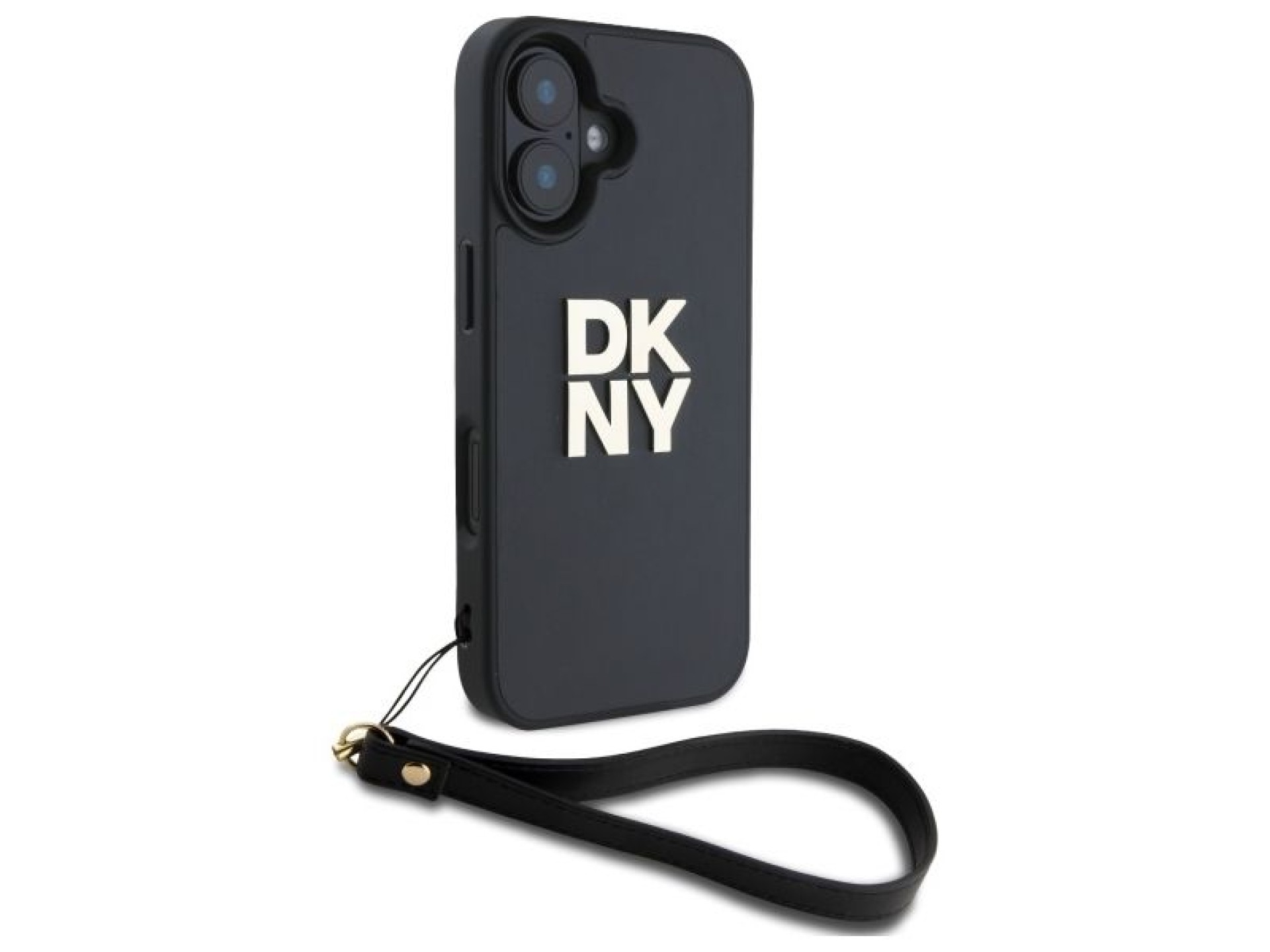 Capa para iPhone 16 com alça de pulso DKNY Stock Logo - Preta