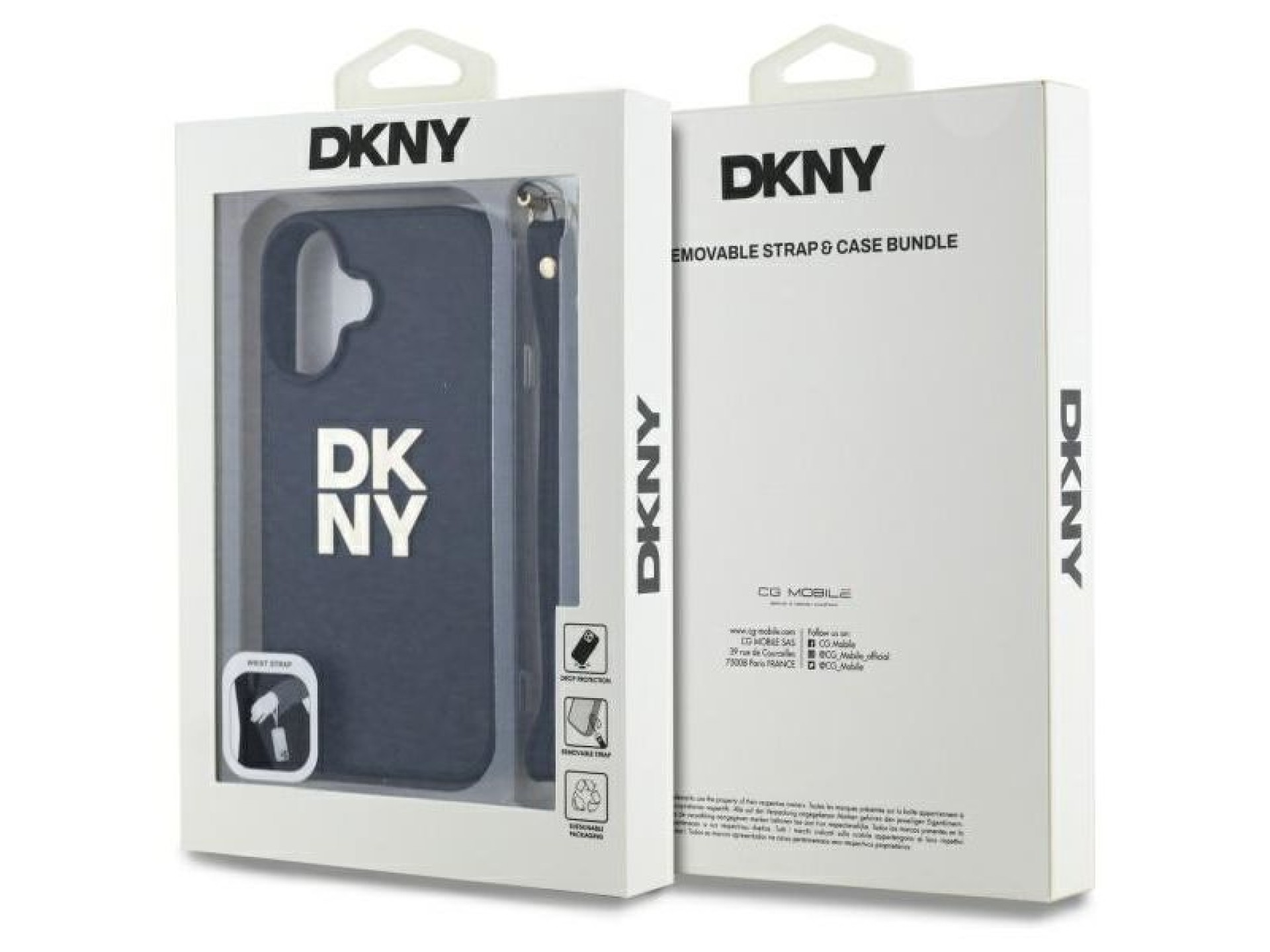 Capa para iPhone 16 com alça de pulso DKNY Stock Logo - Preta