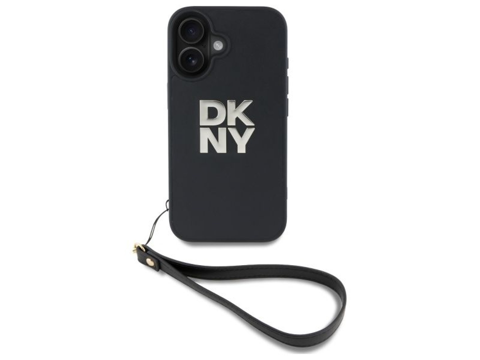 Capa para iPhone 16 com alça de pulso DKNY Stock Logo - Preta