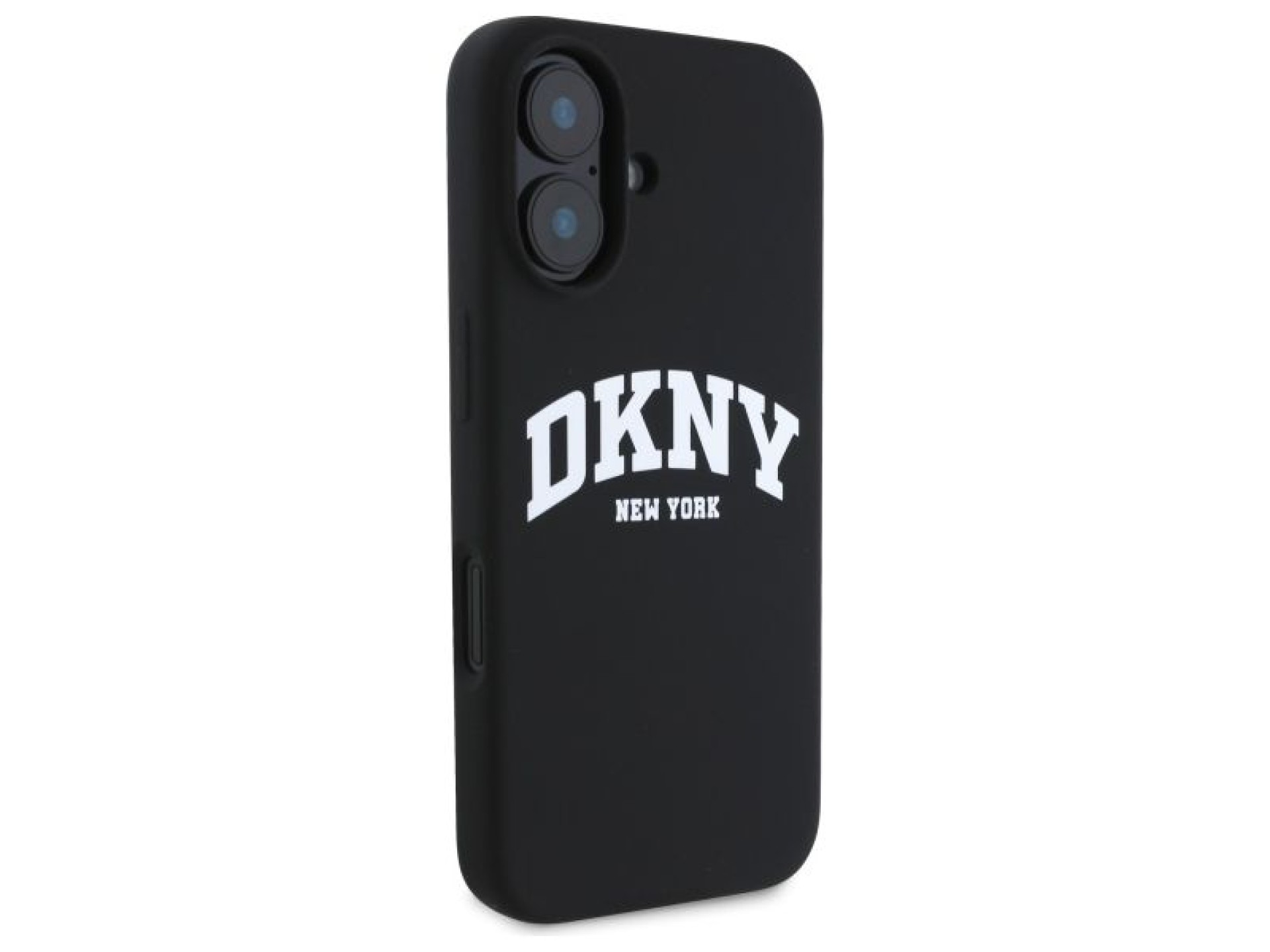 Funda DKNY de silicona blanca con logo impreso MagSafe para iPhone 16 - Negra