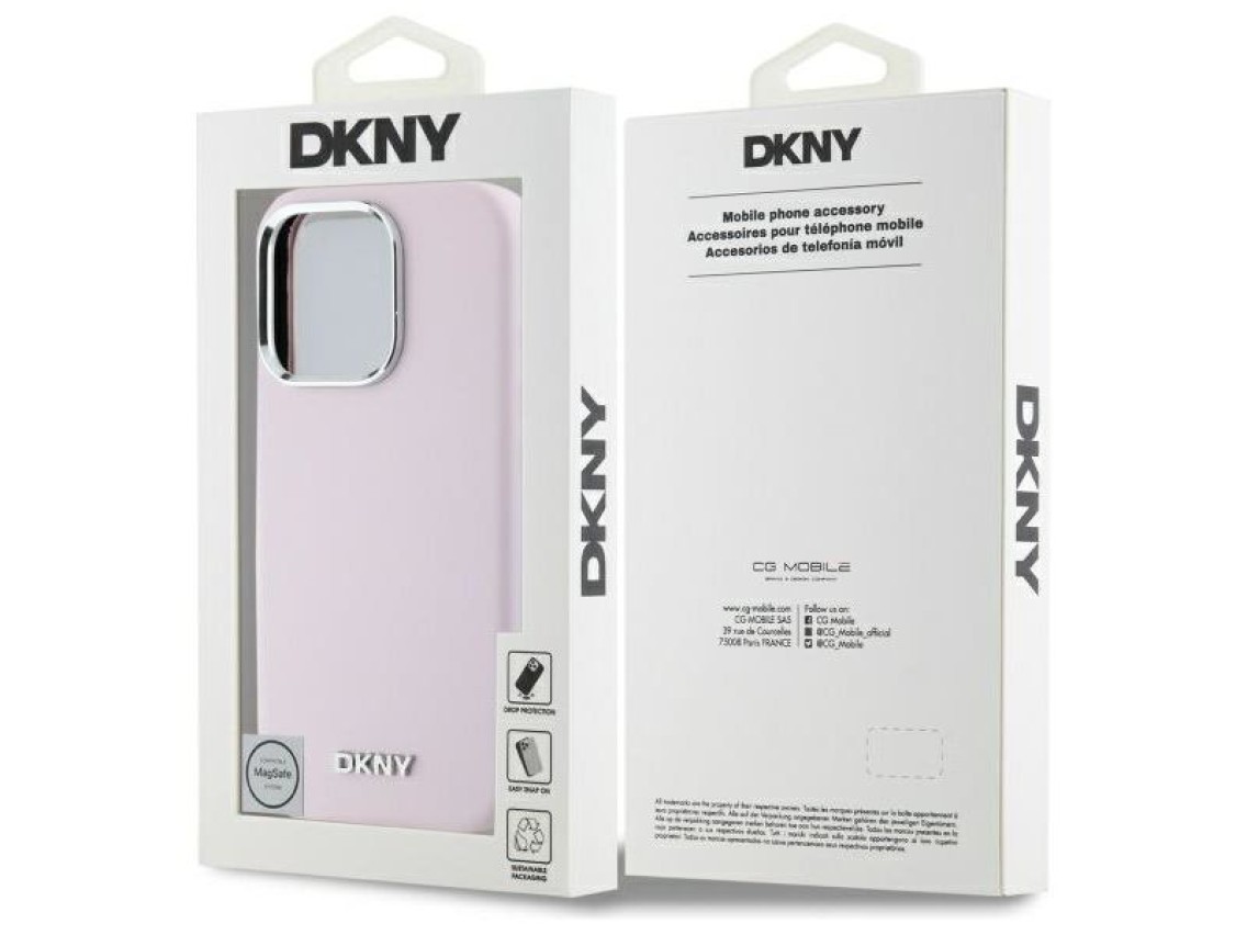 DKNY Liquid Silicone Small Metal Logo MagSafe iPhone 16 Pro Max Case - Pink