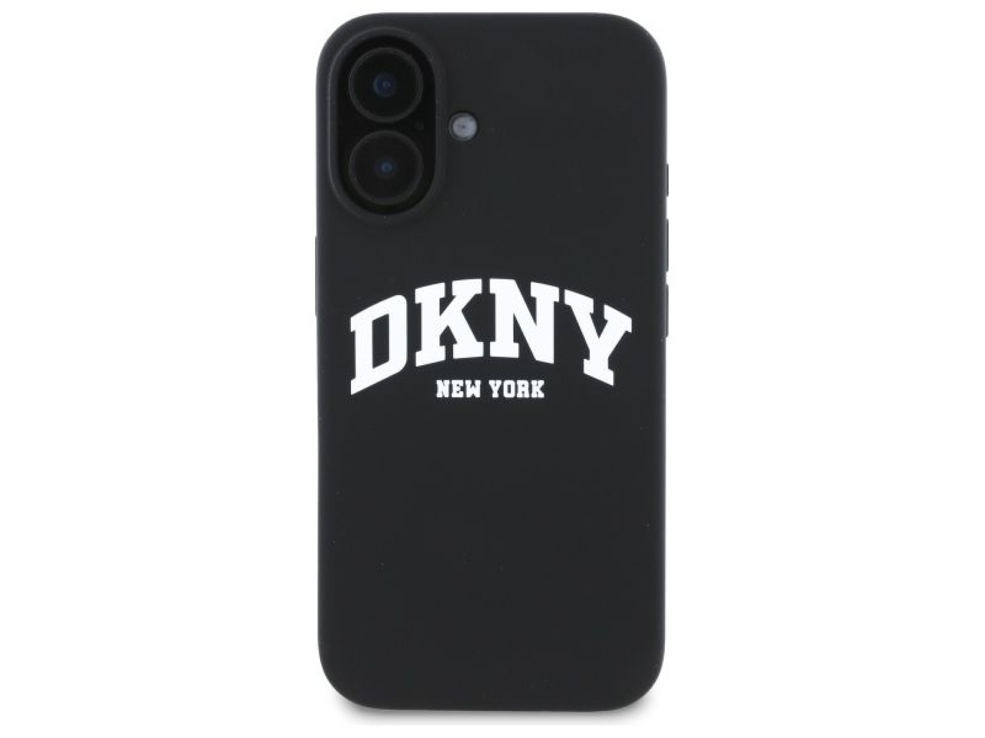 Funda DKNY de silicona blanca con logo impreso MagSafe para iPhone 16 - Negra