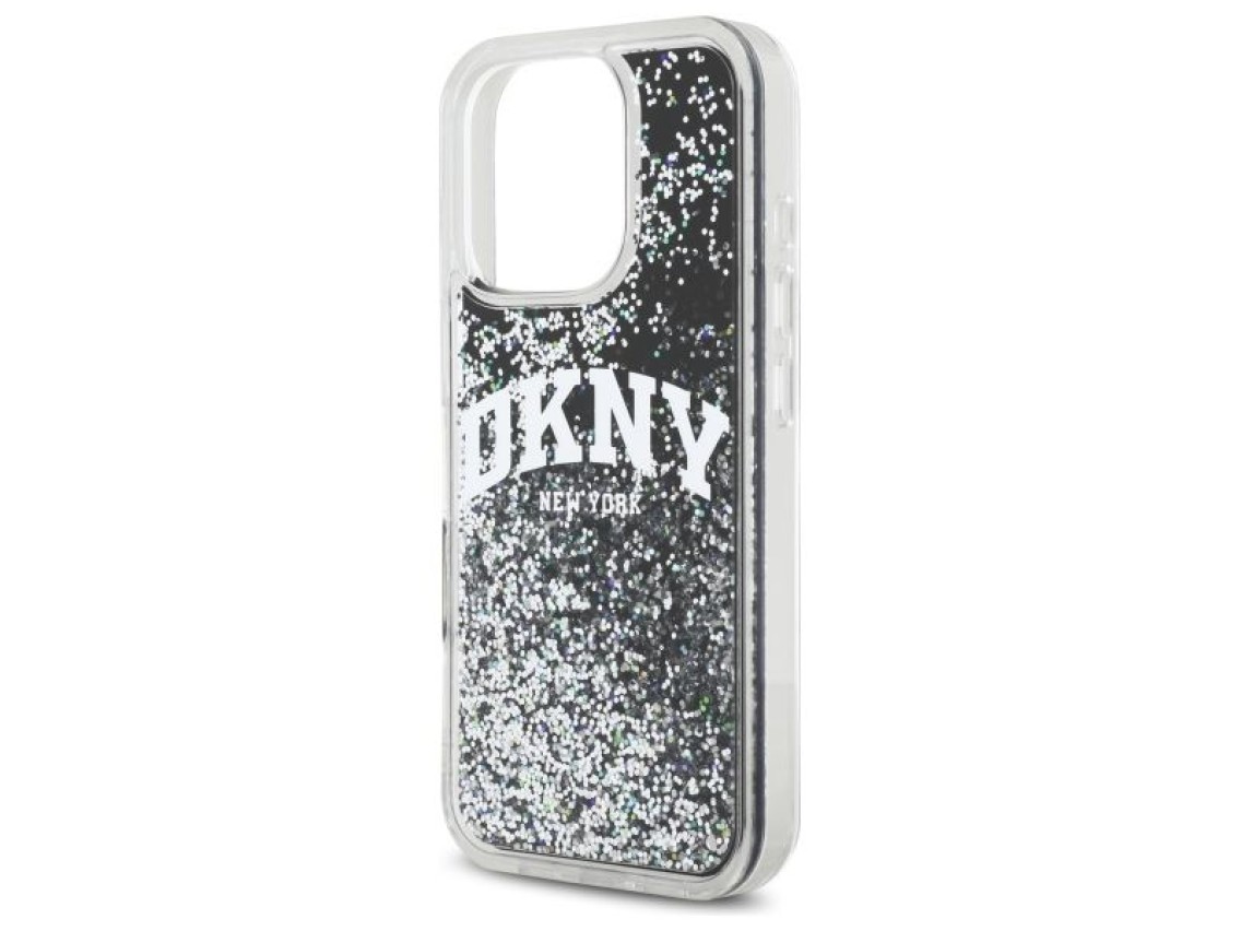 DKNY DKHCP16LLBNAEK iPhone 16 Pro 6.3" black/black hardcase Liquid Glitter Arch Logo