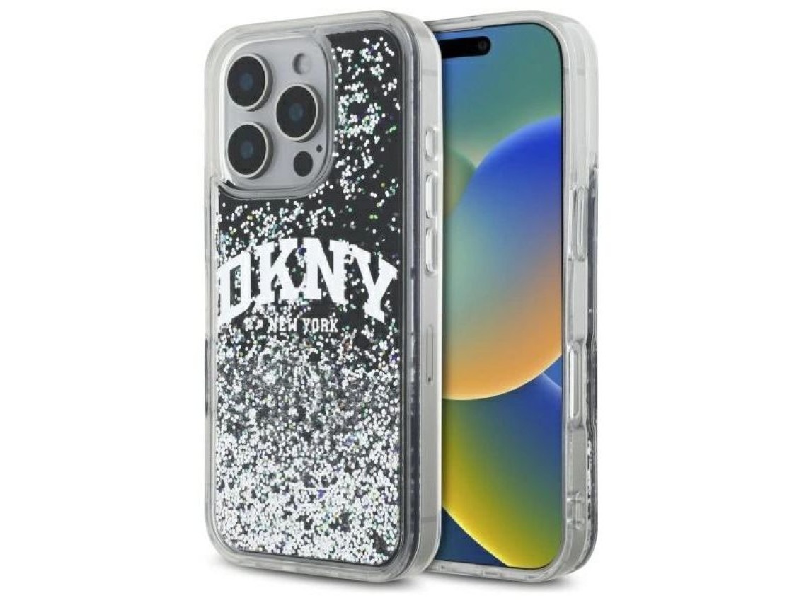 DKNY DKHCP16LLBNAEK iPhone 16 Pro 6.3" black/black hardcase Liquid Glitter Arch Logo