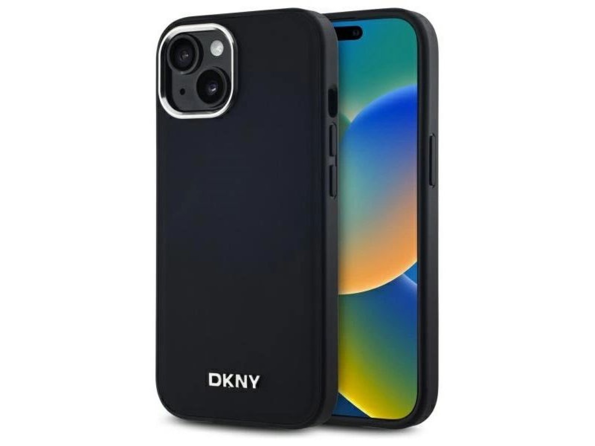 Funda DKNY con logo liso y MagSafe para iPhone 15 Plus - Negra