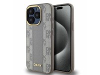 Capa DKNY em couro com estampa xadrez monocromática e MagSafe para iPhone 15 Pro Max - Bege Capa DKNY em couro com estampa xadrez monocromática e MagSafe para iPhone 15 Pro Max - Bege