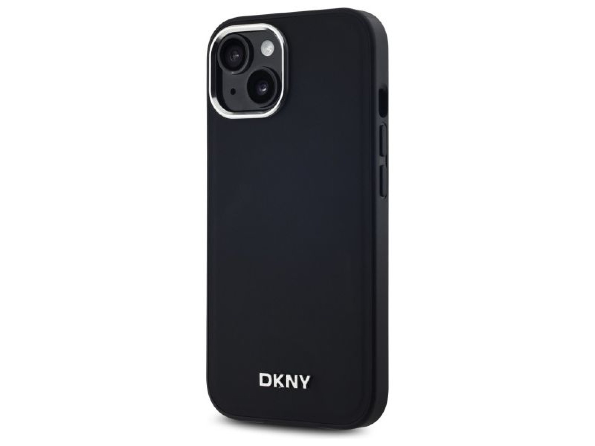 Funda DKNY con logo liso y MagSafe para iPhone 15 Plus - Negra