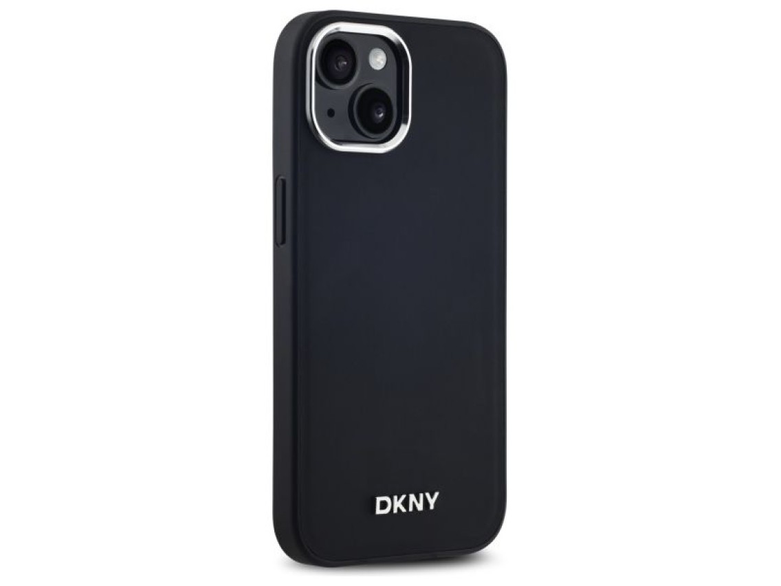 Funda DKNY con logo liso y MagSafe para iPhone 15 - Negra