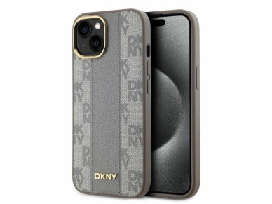 DKNY Leather Checkered Mono Pattern MagSafe iPhone 15 Case - Beige DKNY Leather Checkered Mono Pattern MagSafe iPhone 15 Case - Beige