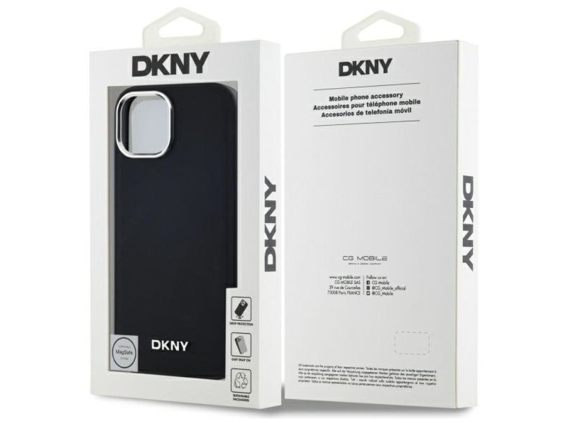 Funda DKNY con logo liso y MagSafe para iPhone 15 - Negra
