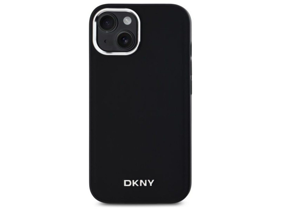 Funda DKNY con logo liso y MagSafe para iPhone 15 - Negra