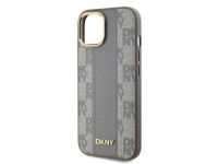 Capa DKNY para iPhone 15 em couro com estampa xadrez monocromática e MagSafe - Bege Capa DKNY para iPhone 15 em couro com estampa xadrez monocromática e MagSafe - Bege
