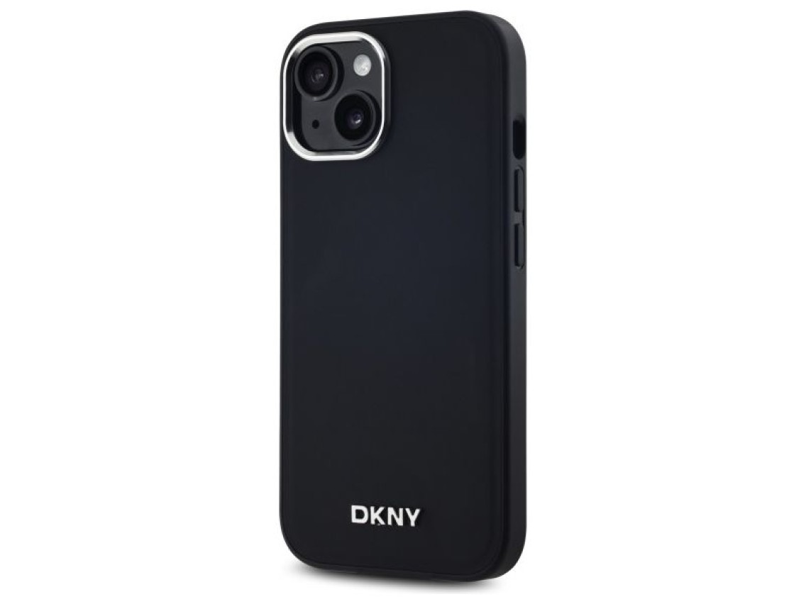 Funda DKNY con logo liso y MagSafe para iPhone 15 - Negra