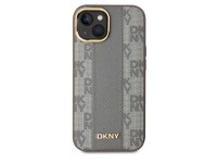Capa DKNY para iPhone 15 em couro com estampa xadrez monocromática e MagSafe - Bege Capa DKNY para iPhone 15 em couro com estampa xadrez monocromática e MagSafe - Bege