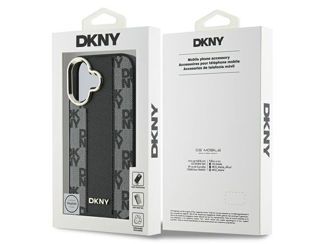 Funda DKNY MagSafe para iPhone 16 con estampado a cuadros - Negra