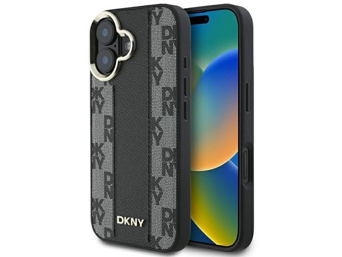 Funda DKNY MagSafe para iPhone 16 con estampado a cuadros - Negra