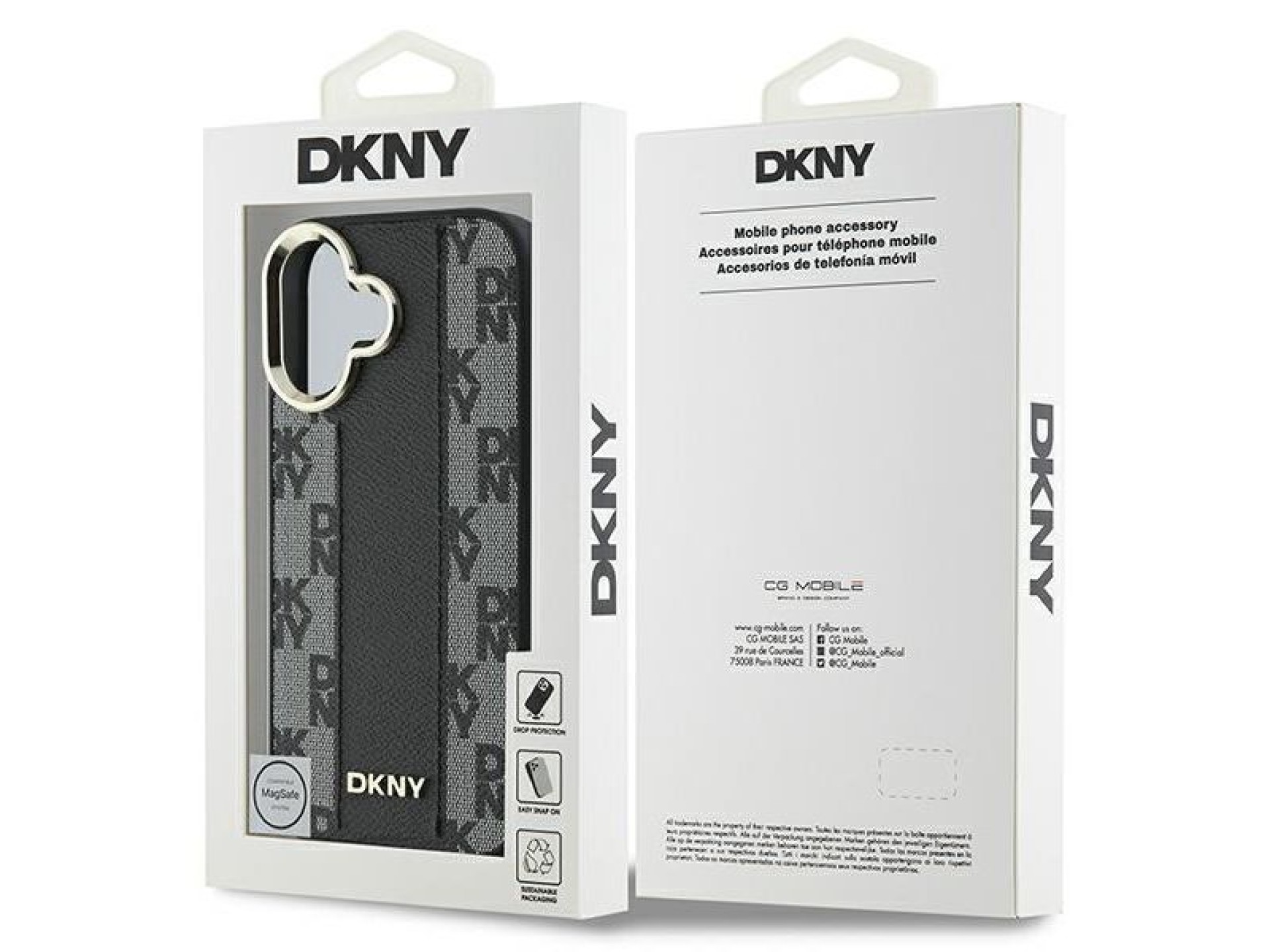 Funda DKNY MagSafe para iPhone 16 con estampado a cuadros - Negra