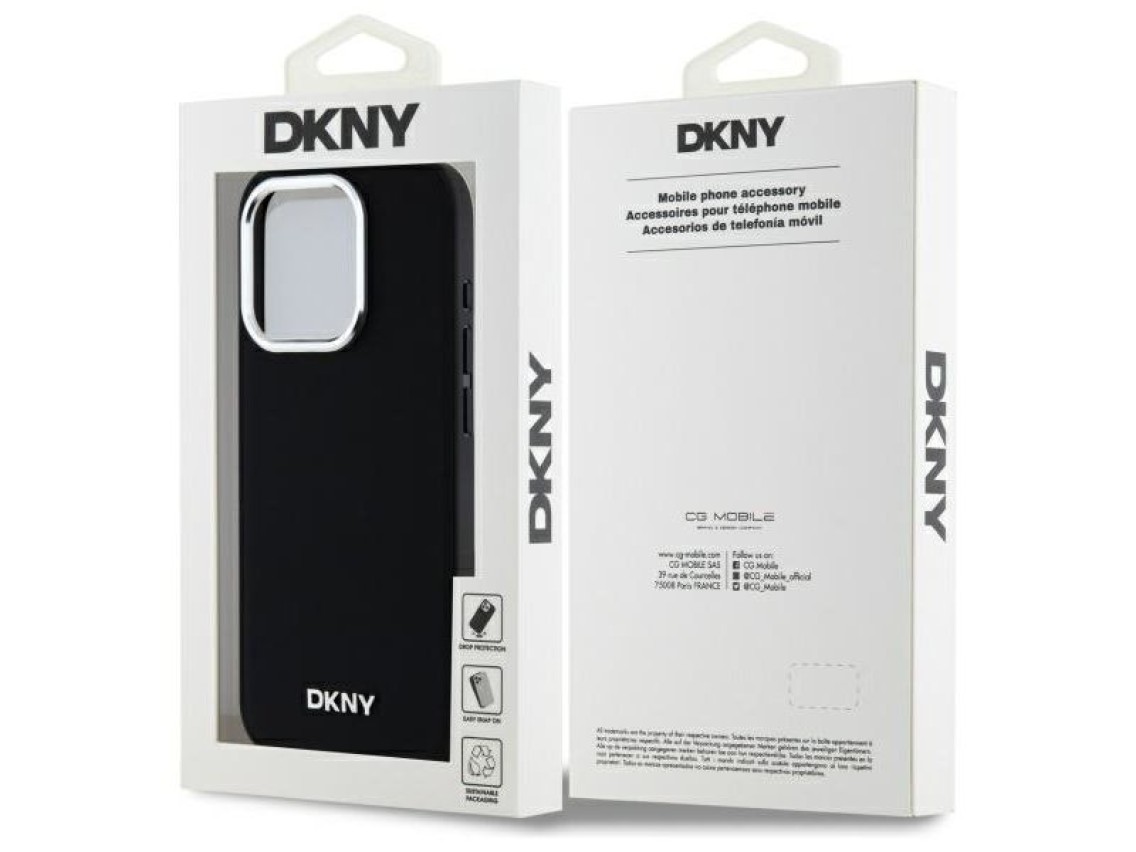 Funda DKNY con logo liso y MagSafe para iPhone 15 Pro Max - Negra