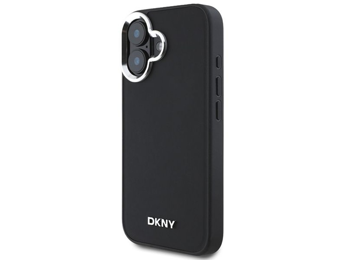 DKNY Plain Silver Logo MagSafe iPhone 16 Case - Black