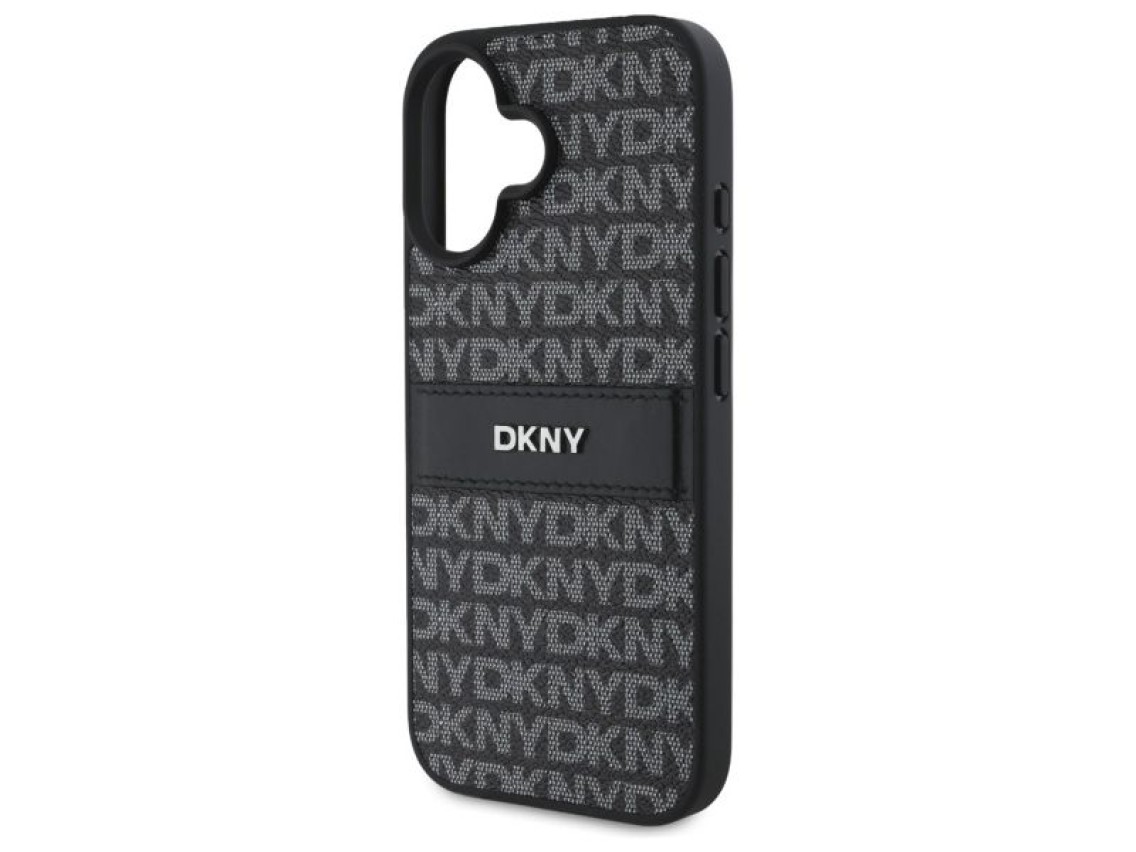 Capa para iPhone 16 DKNY com textura e listras tonais - Preta