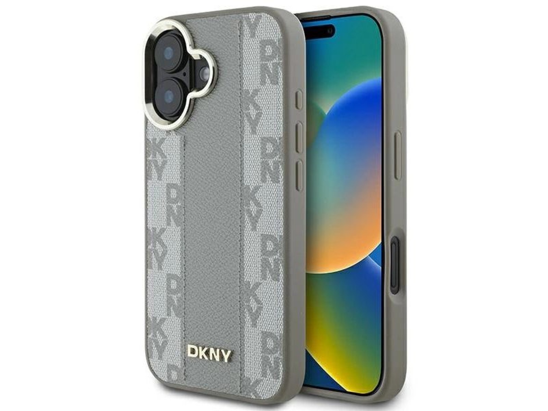 Funda DKNY MagSafe para iPhone 16 con estampado a cuadros - Beige