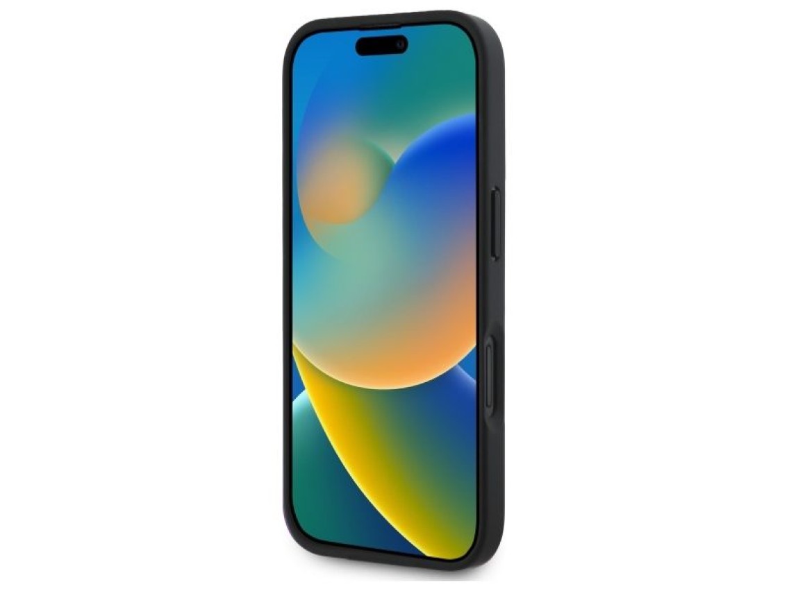 Capa para iPhone 16 DKNY com textura e listras tonais - Preta