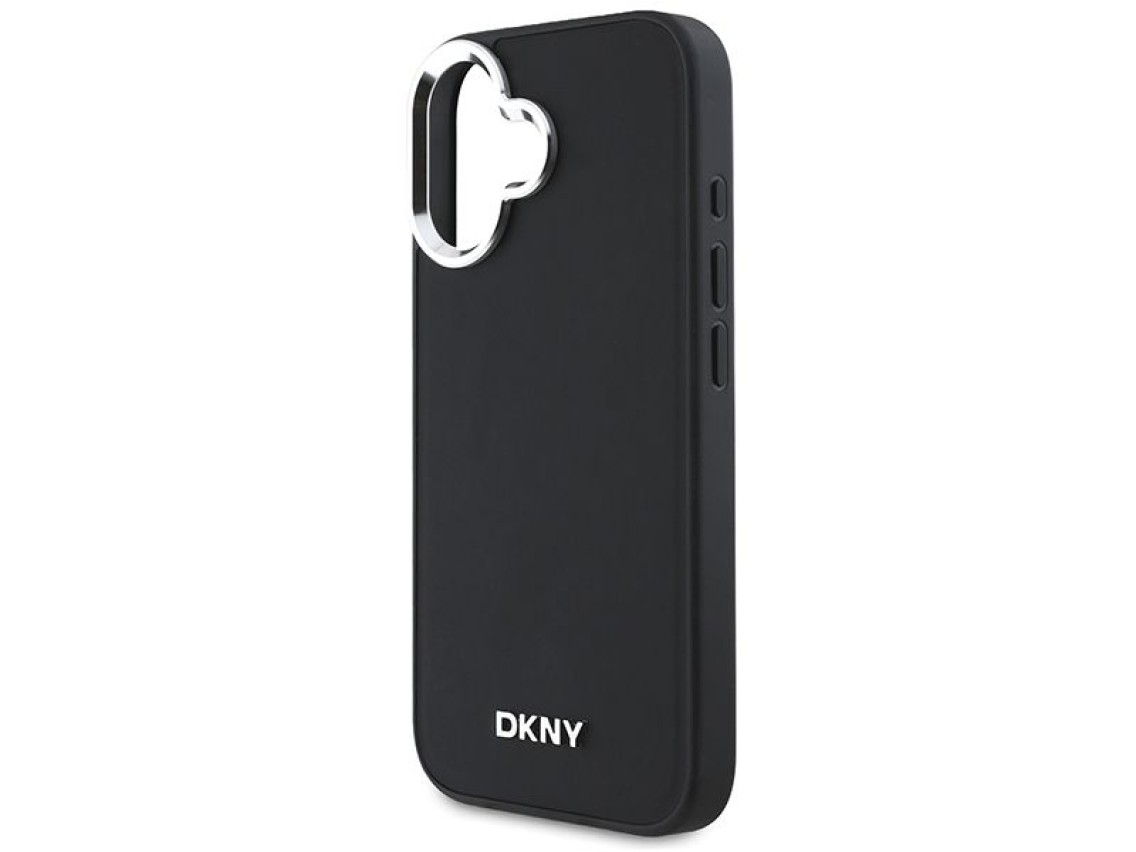 DKNY Plain Silver Logo MagSafe iPhone 16 Case - Black