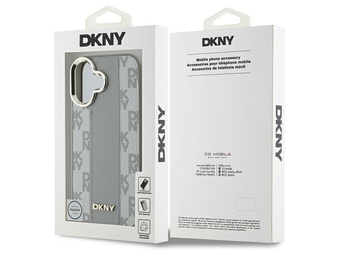 Funda DKNY MagSafe para iPhone 16 con estampado a cuadros - Beige