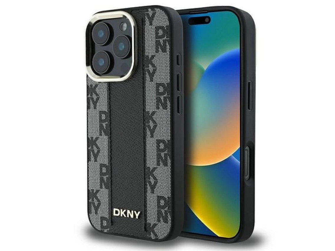 Funda DKNY MagSafe con estampado a cuadros para iPhone 16 Pro - Negra